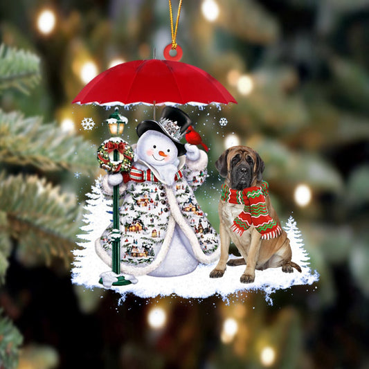 Dog Christmas Ornament, Mastiff Brindle With Snowman Ornament, Pet Christmas Ornaments