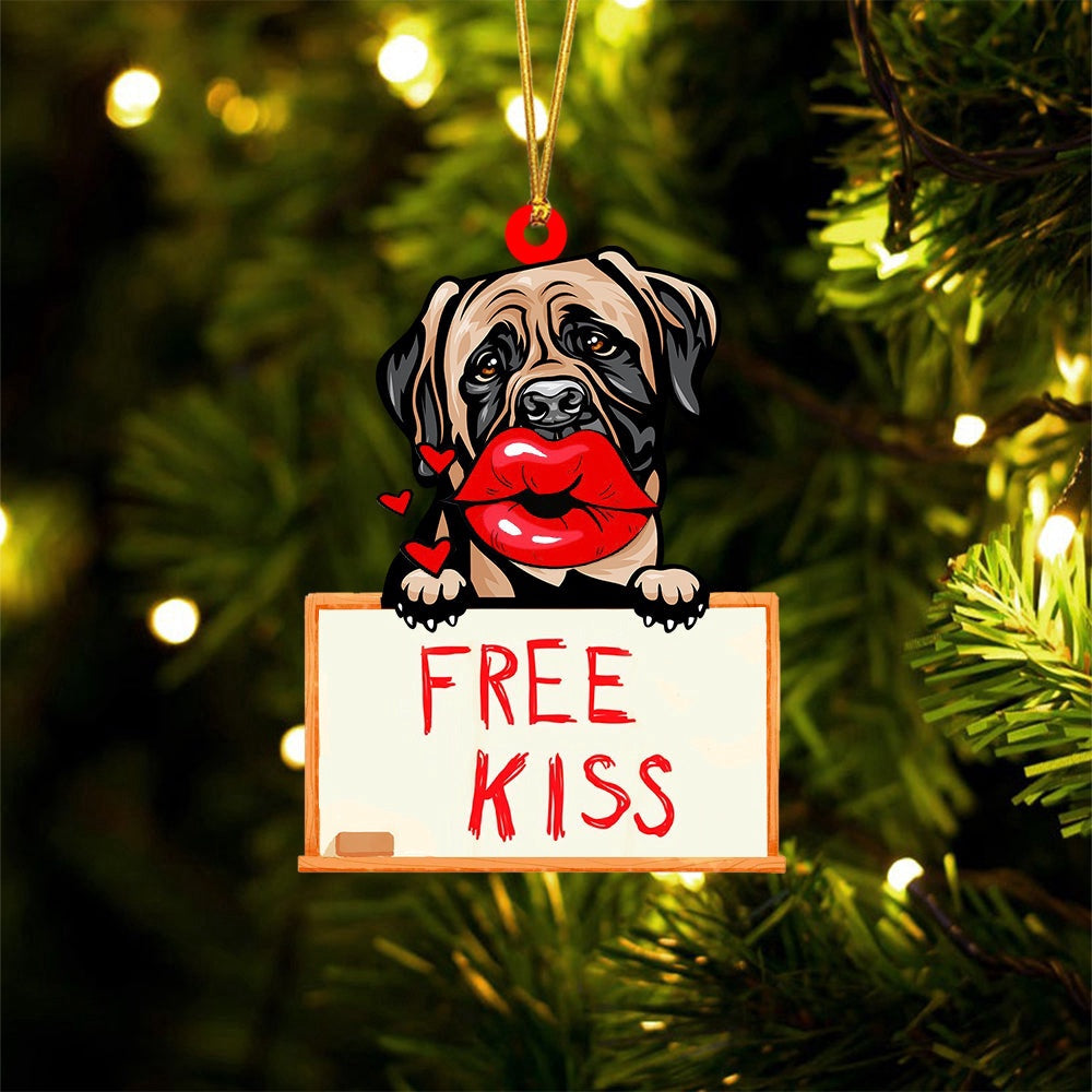 Dog Christmas Ornament, Mastiff Free Kiss Christmas Ornament, Pet Christmas Ornaments