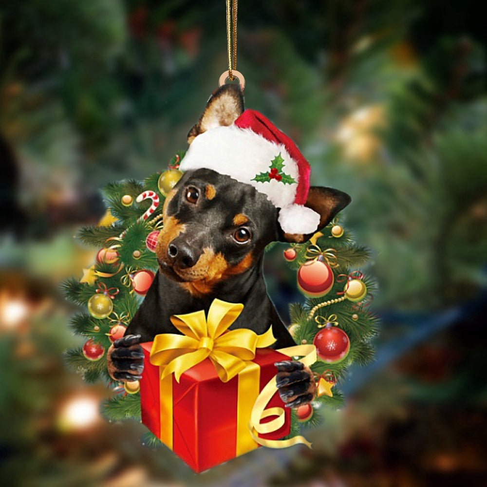 Dog Christmas Ornament, Miniature Pinscher Dogs Give Gifts Hanging Ornament, Pet Christmas Ornaments