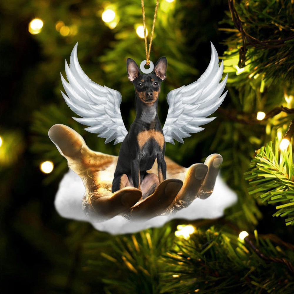 Dog Christmas Ornament, Miniature Pinscher On The Hands Of Jesus Ornament, Pet Christmas Ornaments