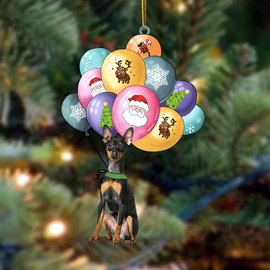 Dog Christmas Ornament, Miniature Pinscher With Balloons Christmas Ornament, Pet Christmas Ornaments
