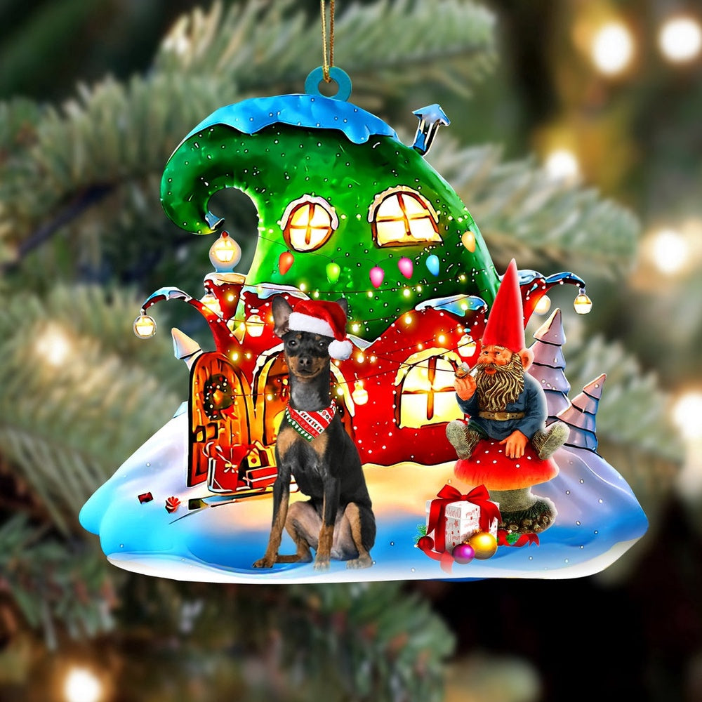 Dog Christmas Ornament, Miniature Pinscher With Rudolph'S House Christmas Ornament, Pet Christmas Ornaments