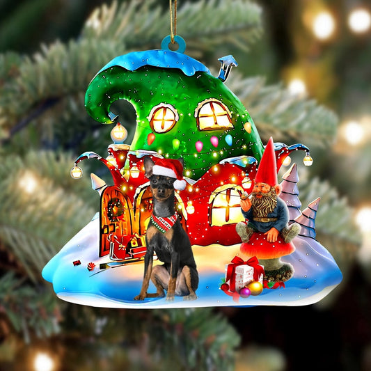Dog Christmas Ornament, Miniature Pinscher With Rudolph'S House Christmas Ornament, Pet Christmas Ornaments