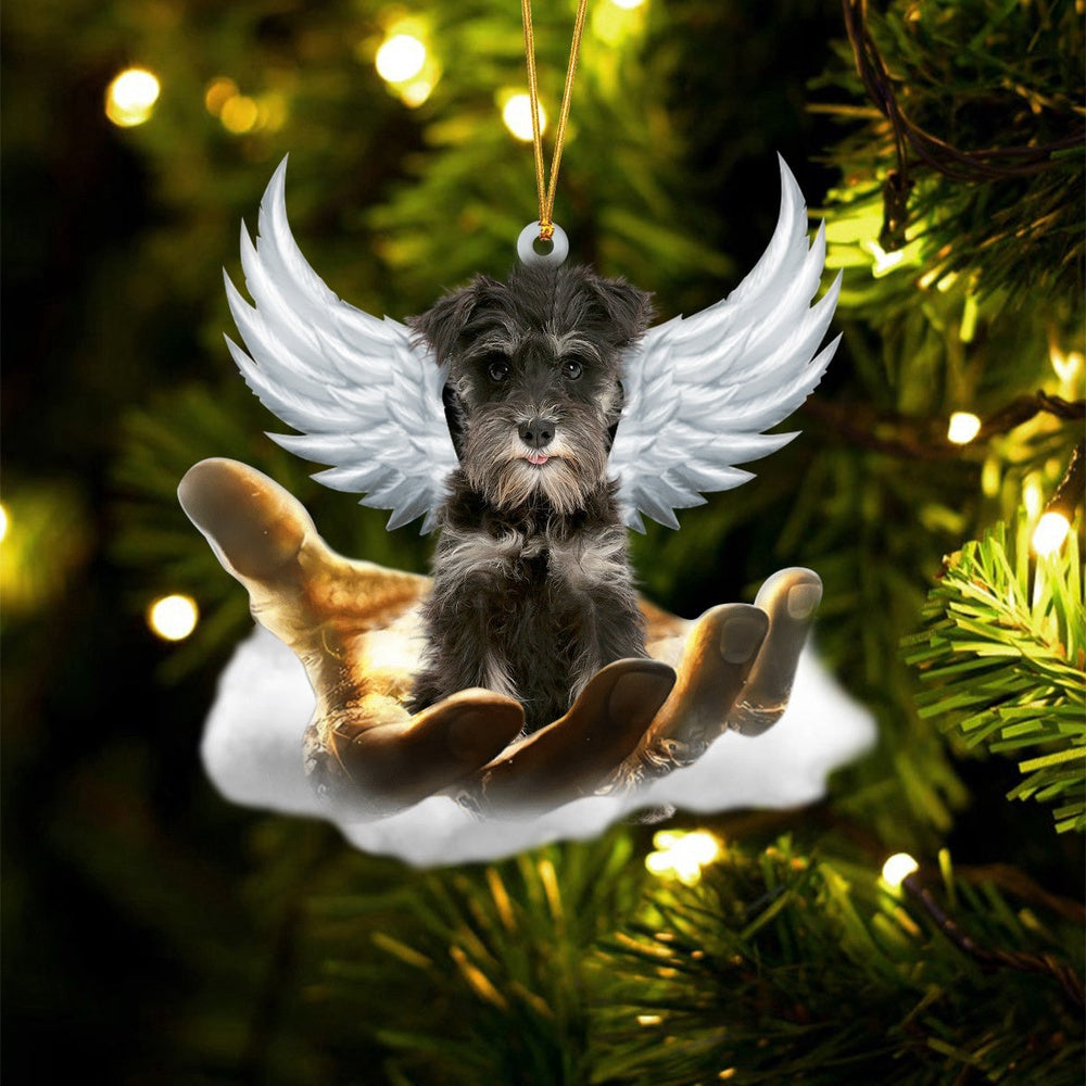 Dog Christmas Ornament, Miniature Schnauzer On The Hands Of Jesus Ornament, Pet Christmas Ornaments
