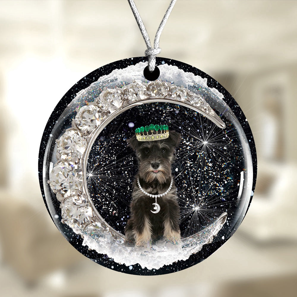 Dog Christmas Ornament, Miniature Schnauzer With Crown Diamond Ornament, Pet Christmas Ornaments