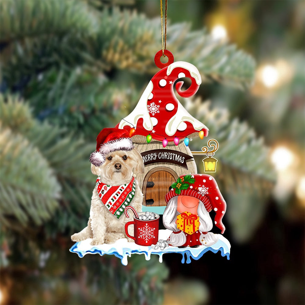 Dog Christmas Ornament, Morkie With Mushroom House Christmas Ornament, Pet Christmas Ornaments