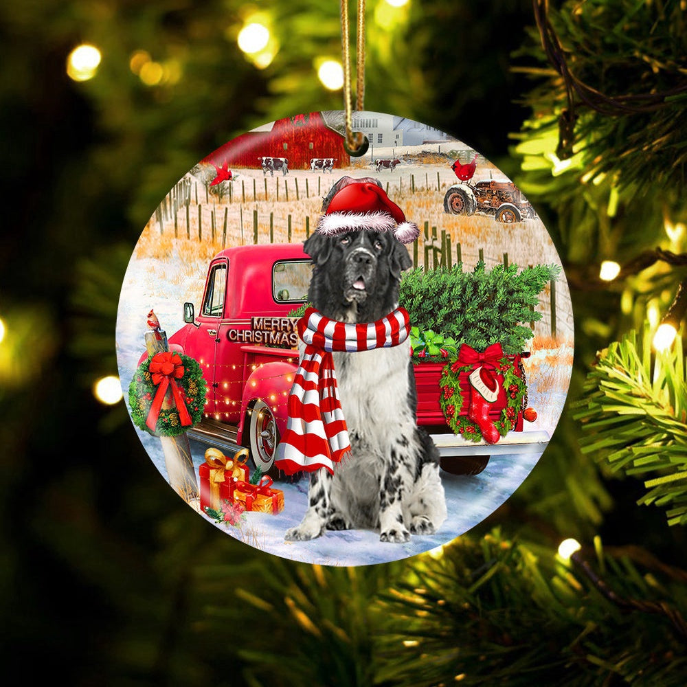 Dog Christmas Ornament, Newfounderland With Red Truck Christmas Ornament, Pet Christmas Ornaments