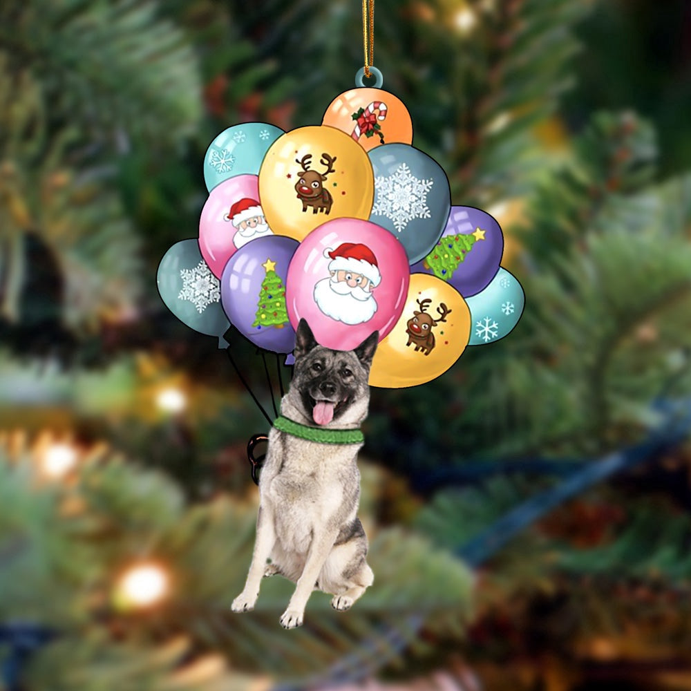 Dog Christmas Ornament, Norwegian Elkhound With Balloons Christmas Ornament, Pet Christmas Ornaments