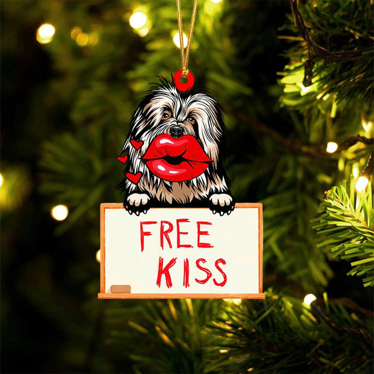 Dog Christmas Ornament, Old English Sheepdog Free Kiss Christmas Ornament, Pet Christmas Ornaments