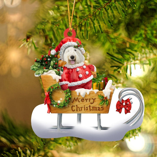 Dog Christmas Ornament, Old English Sheepdog Merry Christmas Ornament, Pet Christmas Ornaments