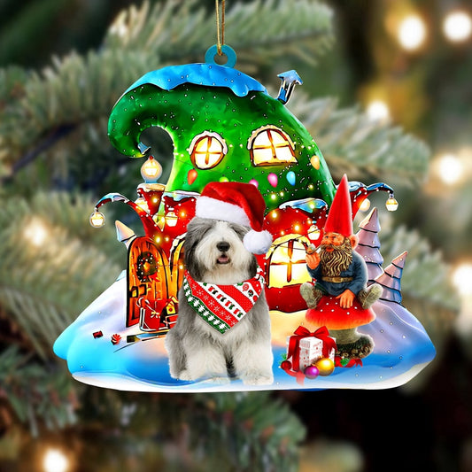 Dog Christmas Ornament, Old English Sheepdog With Rudolph'S House Christmas Ornament, Pet Christmas Ornaments
