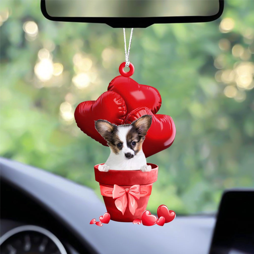 Dog Christmas Ornament, Papillon Red Heart Balloon Ornament, Pet Christmas Ornaments