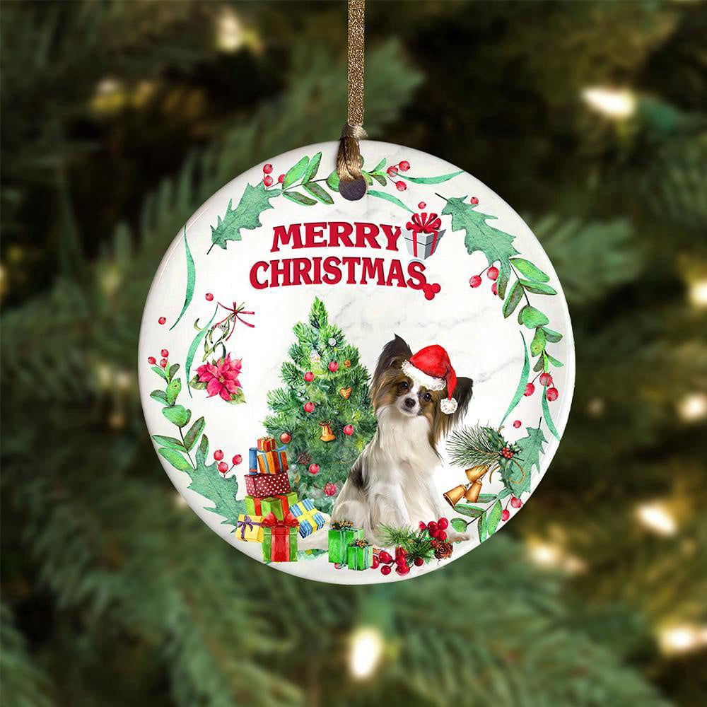 Dog Christmas Ornament, Papillon Tree Merry Christmas Ornament, Pet Christmas Ornaments