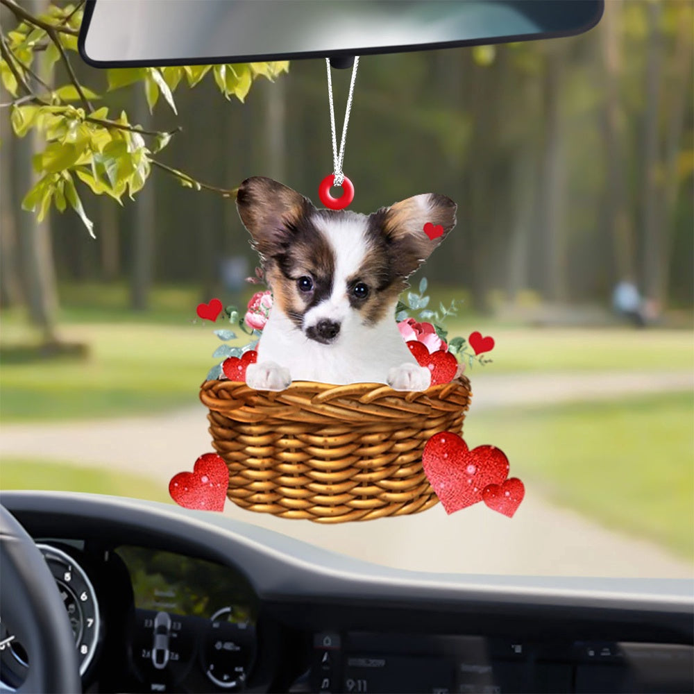 Dog Christmas Ornament, Papillon With Rose & Heart Ornament, Pet Christmas Ornaments