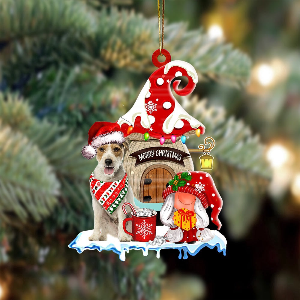 Dog Christmas Ornament, Parson Russell Terrier With Mushroom House Christmas Ornament, Pet Christmas Ornaments
