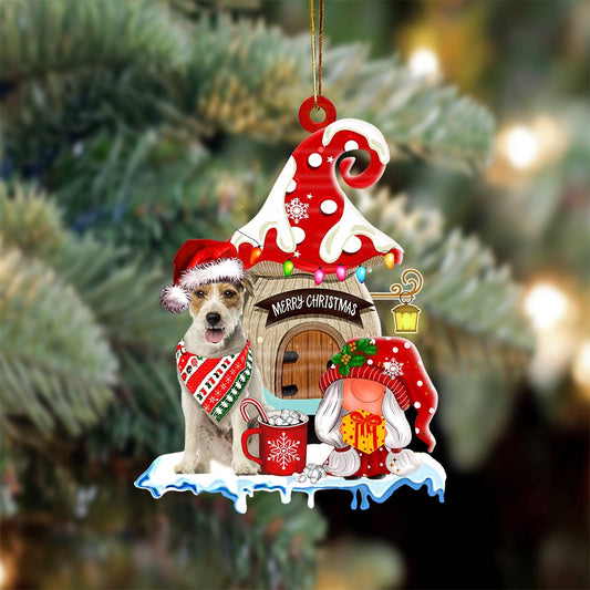 Dog Christmas Ornament, Parson Russell Terrier With Mushroom House Christmas Ornament, Pet Christmas Ornaments