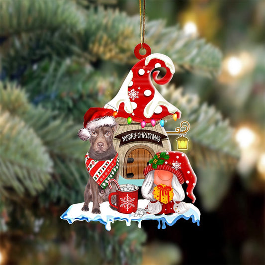 Dog Christmas Ornament, Patterdale Terrier With Mushroom House Christmas Ornament, Pet Christmas Ornaments