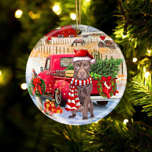 Dog Christmas Ornament, Patterdale Terrier With Red Truck Christmas Ornament, Pet Christmas Ornaments