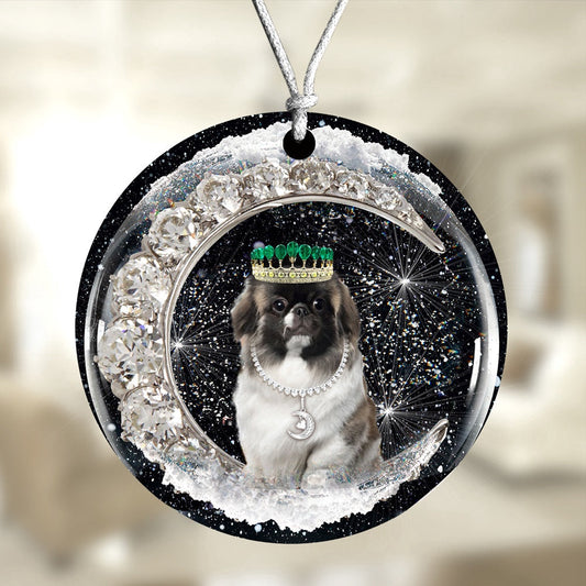 Dog Christmas Ornament, Pekingese With Crown Diamond Ornament, Pet Christmas Ornaments