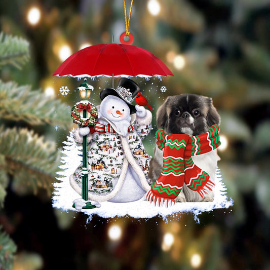 Dog Christmas Ornament, Pekingese With Snowman Christmas Ornament, Pet Christmas Ornaments