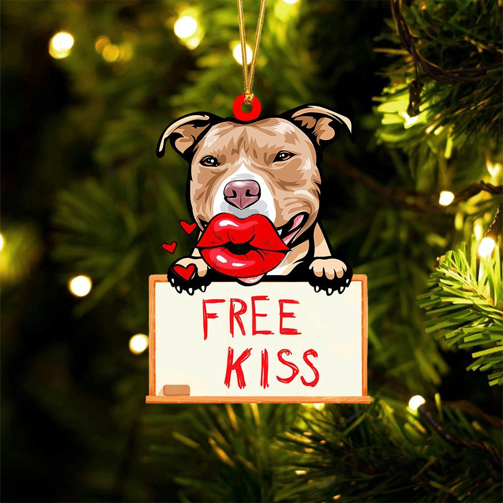 Dog Christmas Ornament, Pit Bull Free Kiss Christmas Ornament, Pet Christmas Ornaments