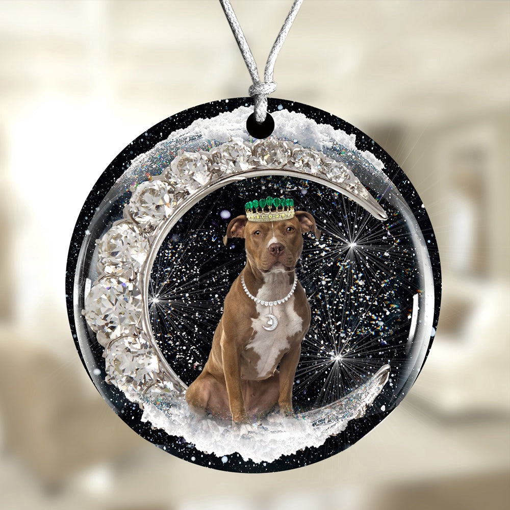 Dog Christmas Ornament, Pit Bull With Crown Diamond Ornament, Pet Christmas Ornaments