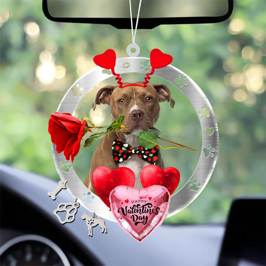Dog Christmas Ornament, Pit Bull With Rose & Heart Balloon Ornament, Pet Christmas Ornaments
