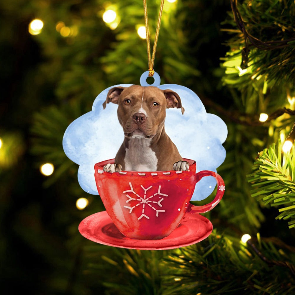 Dog Christmas Ornament, Pitbull On The Cup Christmas Ornament, Pet Christmas Ornaments