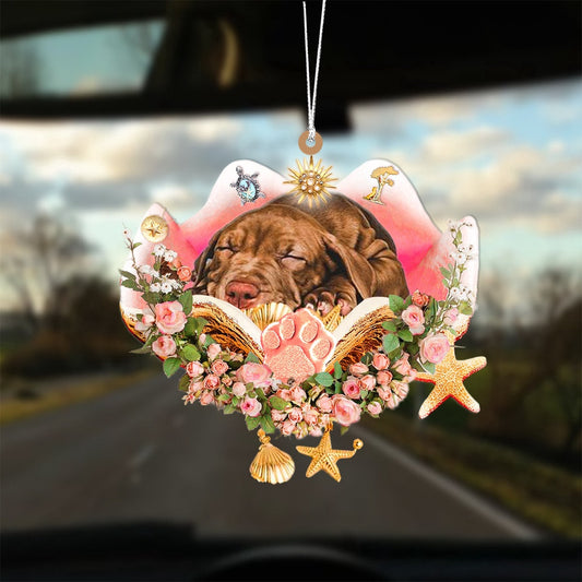 Dog Christmas Ornament, Pitbull Sleeping In The Seashell Ornament, Pet Christmas Ornaments