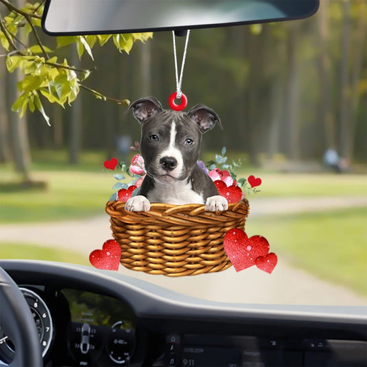 Dog Christmas Ornament, Pitbull With Rose & Heart Ornament, Pet Christmas Ornaments