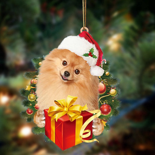 Dog Christmas Ornament, Pomeranian Dogs Give Gifts Hanging Ornament, Pet Christmas Ornaments