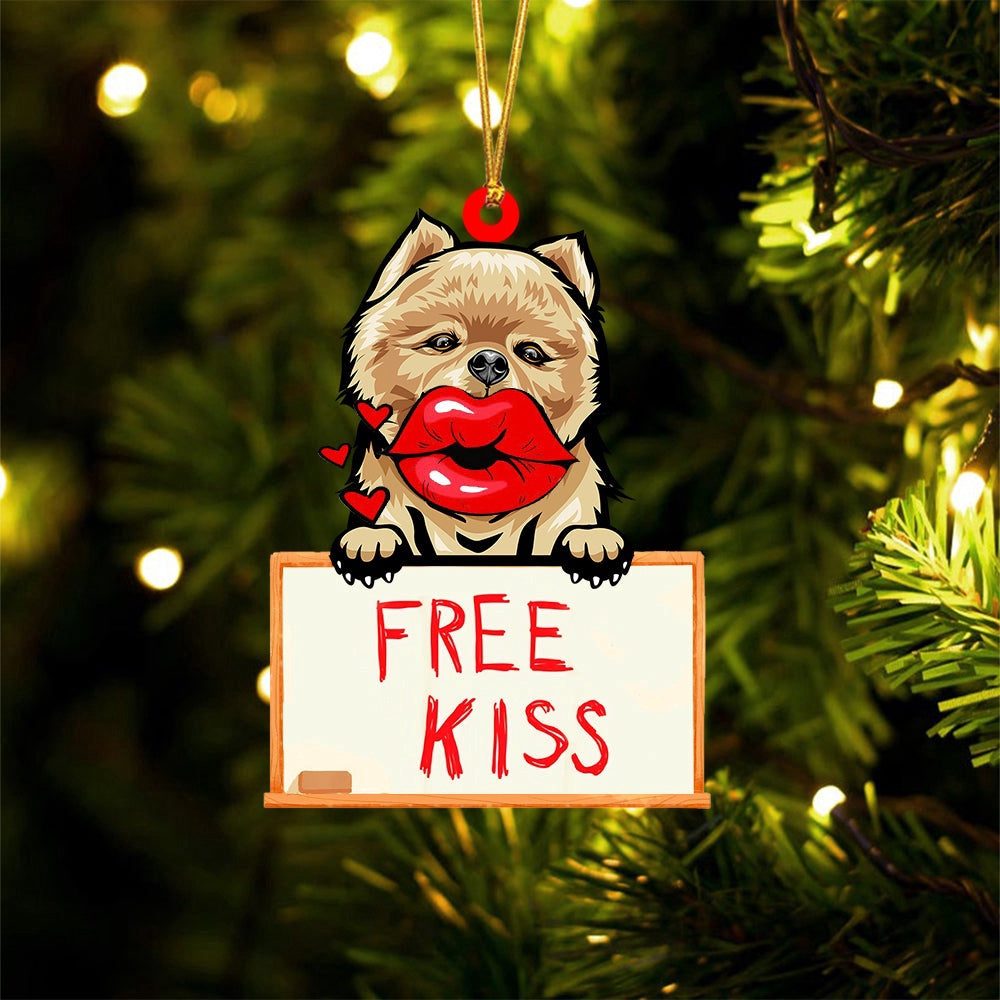 Dog Christmas Ornament, Pomeranian Free Kiss Christmas Ornament, Pet Christmas Ornaments