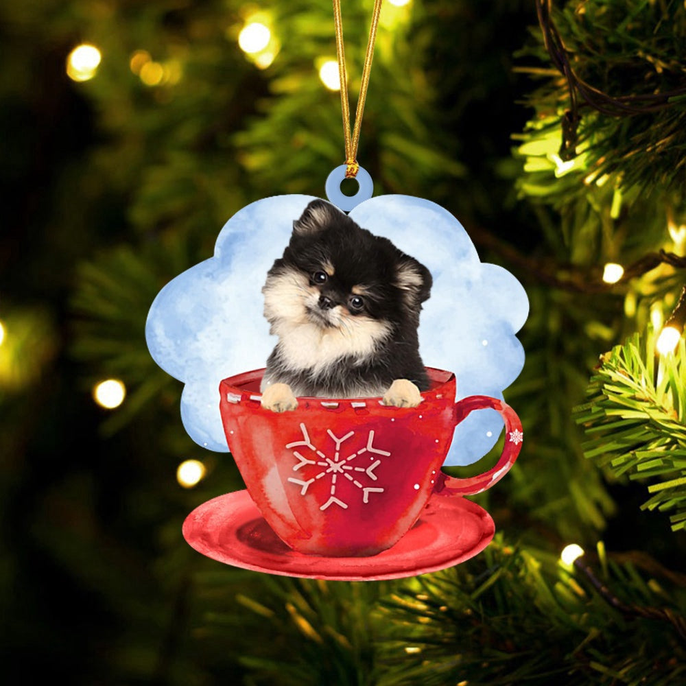 Dog Christmas Ornament, Pomeranian On The Cup Christmas Ornament, Pet Christmas Ornaments