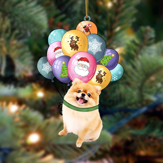 Dog Christmas Ornament, Pomeranian With Balloons Christmas Ornament, Pet Christmas Ornaments