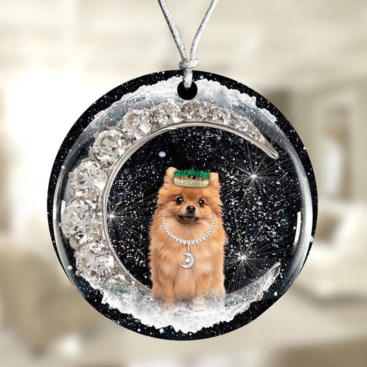 Dog Christmas Ornament, Pomeranian With Crown Diamond Ornament, Pet Christmas Ornaments