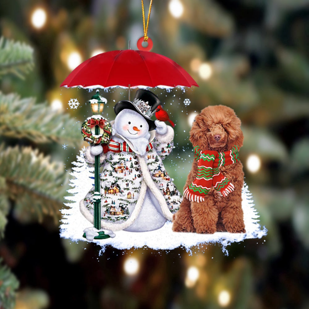 Dog Christmas Ornament, Poodle 3 With Snowman Christmas Ornament, Pet Christmas Ornaments