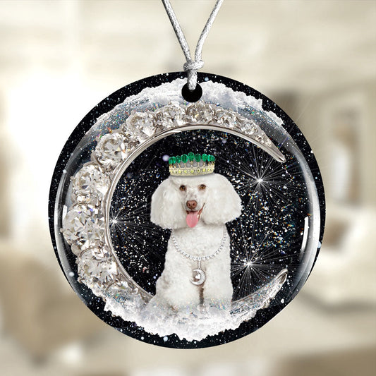 Dog Christmas Ornament, Poodle With Crown Diamond Ornament, Pet Christmas Ornaments