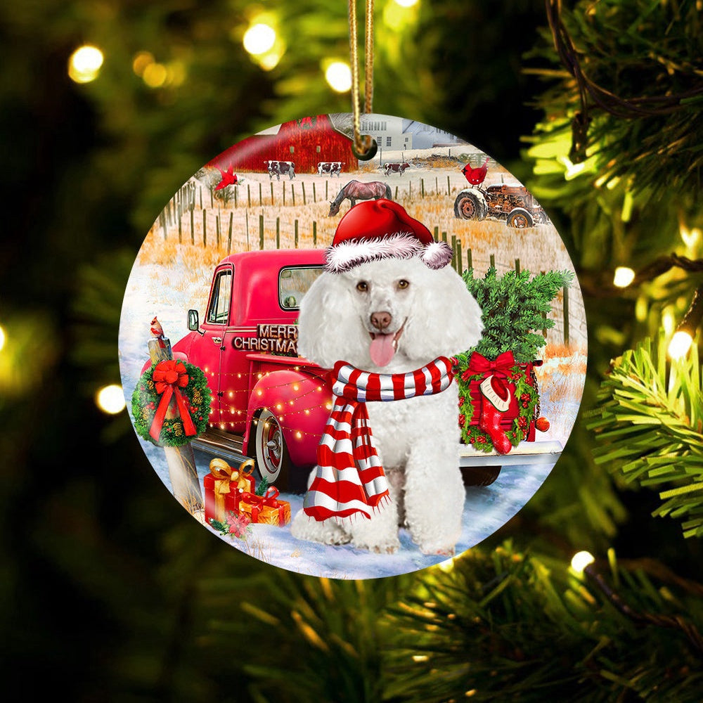 Dog Christmas Ornament, Poodle With Red Truck Christmas Ornament, Pet Christmas Ornaments