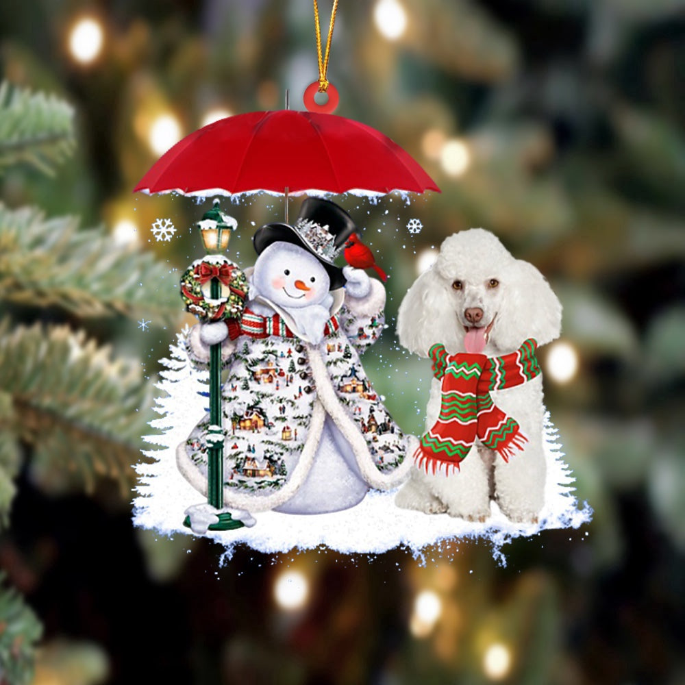 Dog Christmas Ornament, Poodle With Snowman Christmas Ornament, Pet Christmas Ornaments
