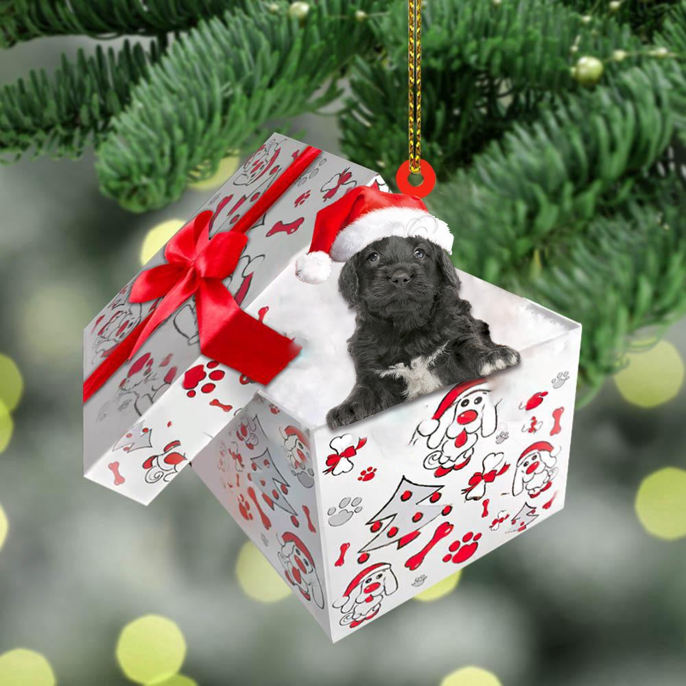 Dog Christmas Ornament, Portuguese Water In Gift Box Christmas Ornament, Pet Christmas Ornaments