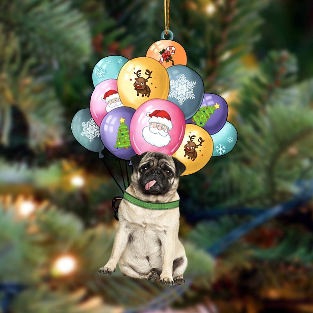 Dog Christmas Ornament, Pug Funny With Balloons Christmas Ornament, Pet Christmas Ornaments