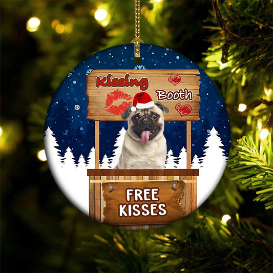 Dog Christmas Ornament, Pug Kissing Booth Christmas Ornament, Pet Christmas Ornaments