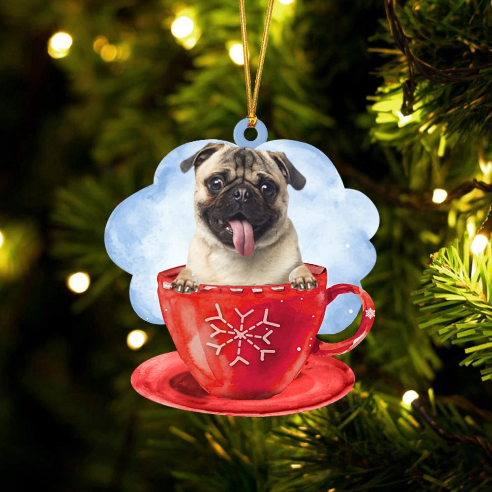 Dog Christmas Ornament, Pug On The Cup Christmas Ornament, Pet Christmas Ornaments
