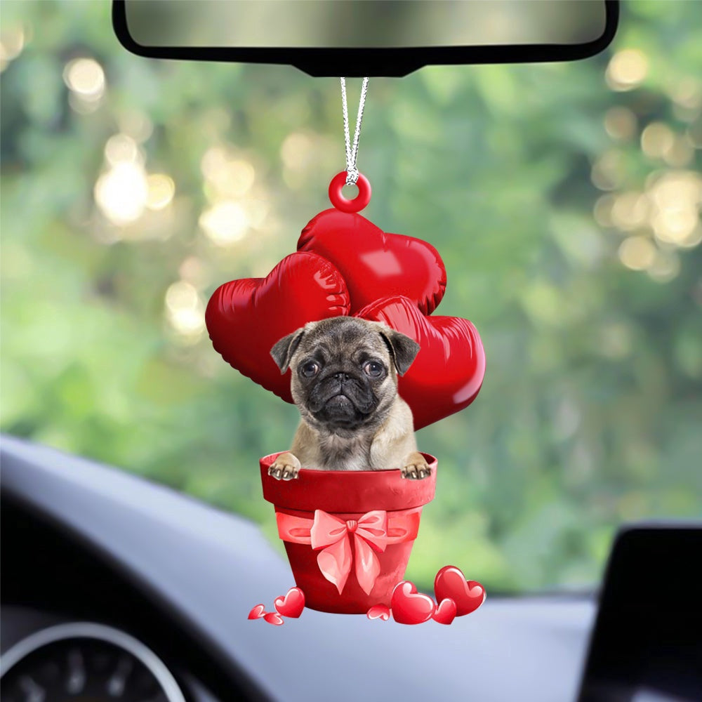 Dog Christmas Ornament, Pug Red Heart Balloon Ornament, Pet Christmas Ornaments