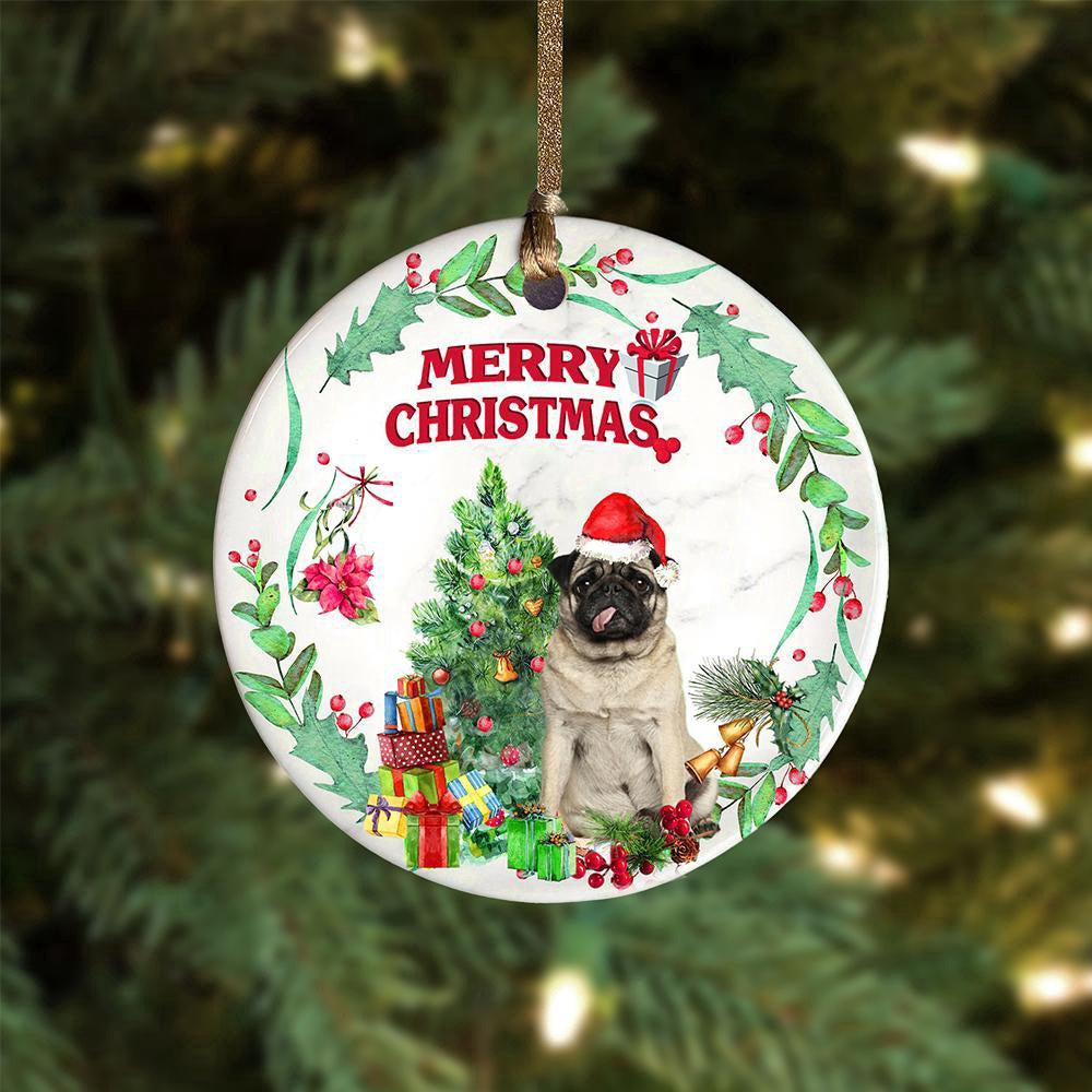 Dog Christmas Ornament, Pug Tree Merry Christmas Ornament, Pet Christmas Ornaments