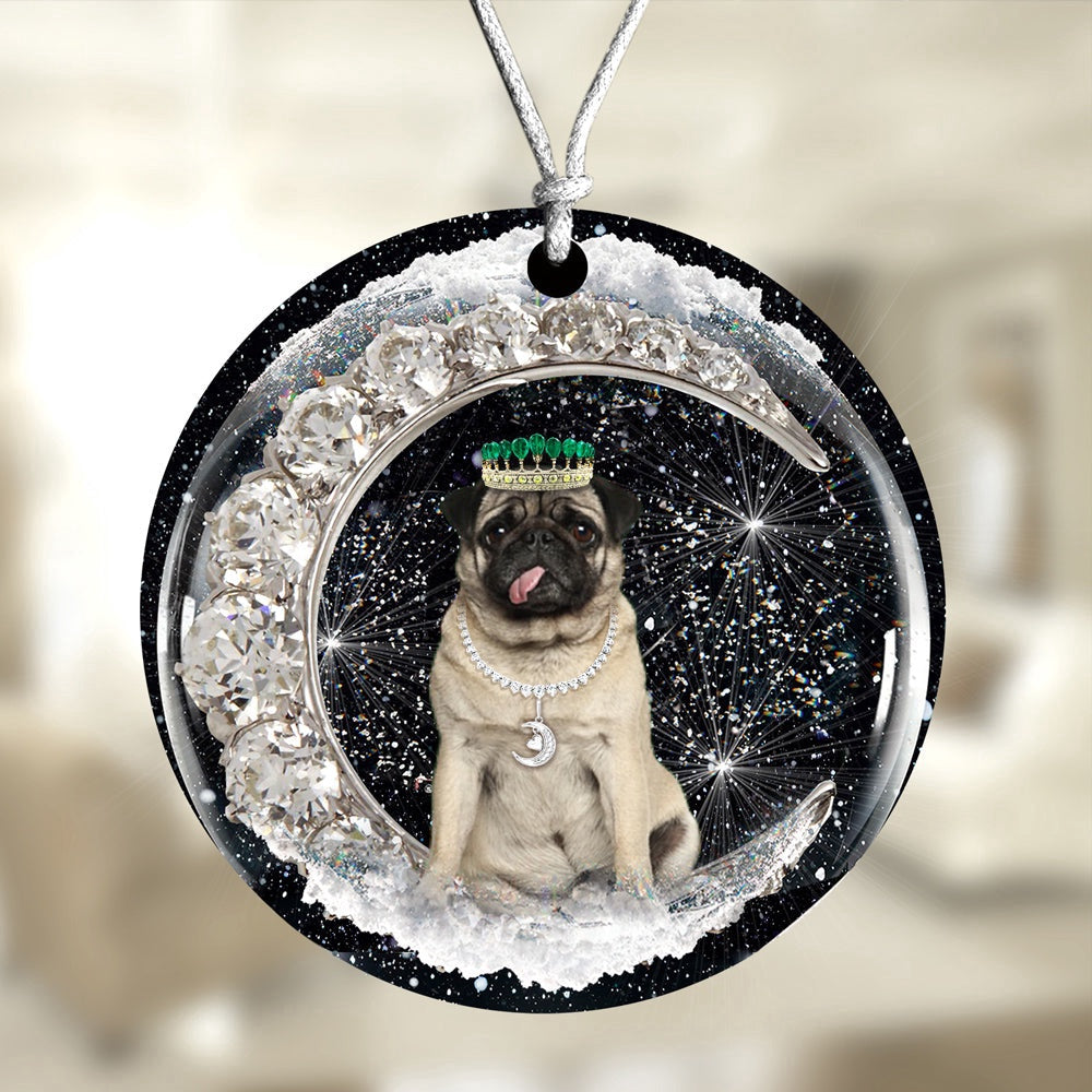 Dog Christmas Ornament, Pug With Crown Diamond Ornament, Pet Christmas Ornaments