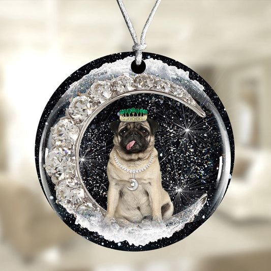 Dog Christmas Ornament, Pug With Crown Diamond Ornament, Pet Christmas Ornaments