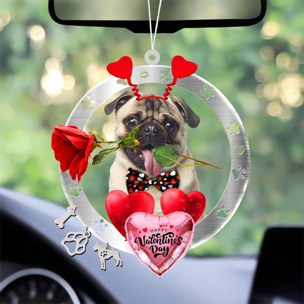 Dog Christmas Ornament, Pug With Rose & Heart Balloon Ornament, Pet Christmas Ornaments