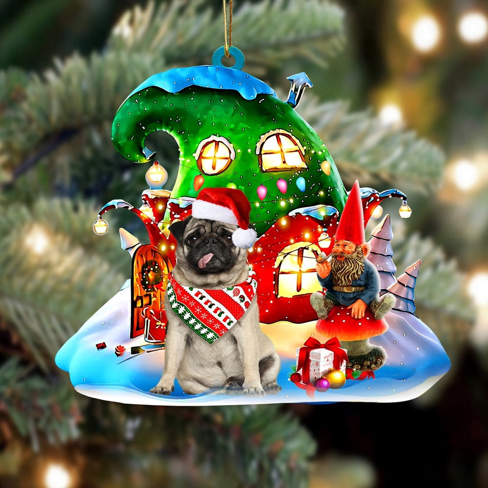 Dog Christmas Ornament, Pug With Rudolph'S House Christmas Ornament, Pet Christmas Ornaments