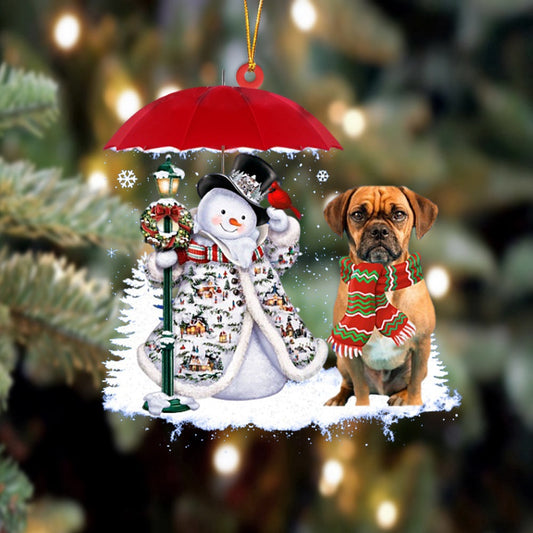 Dog Christmas Ornament, Puggle 2 With Snowman Christmas Ornament, Pet Christmas Ornaments